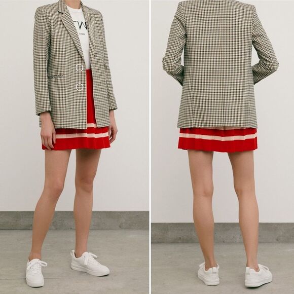 Sandro Paris Zack Checked Cotton Plaid Check Blazer Tan Nude Size 38